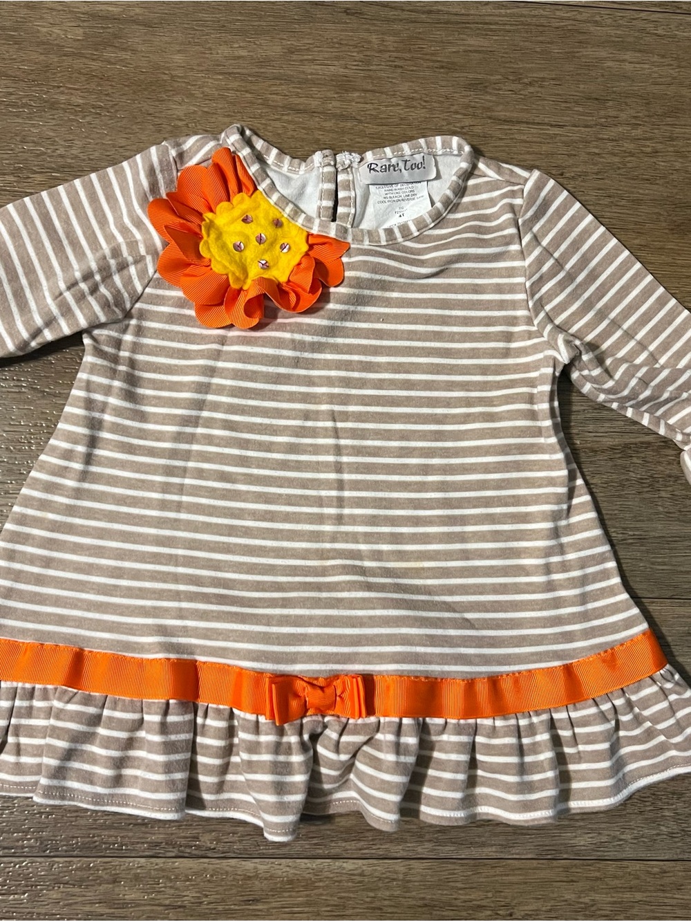 Rare, Too! Striped Ruffle Dress shirt with Orange Flower